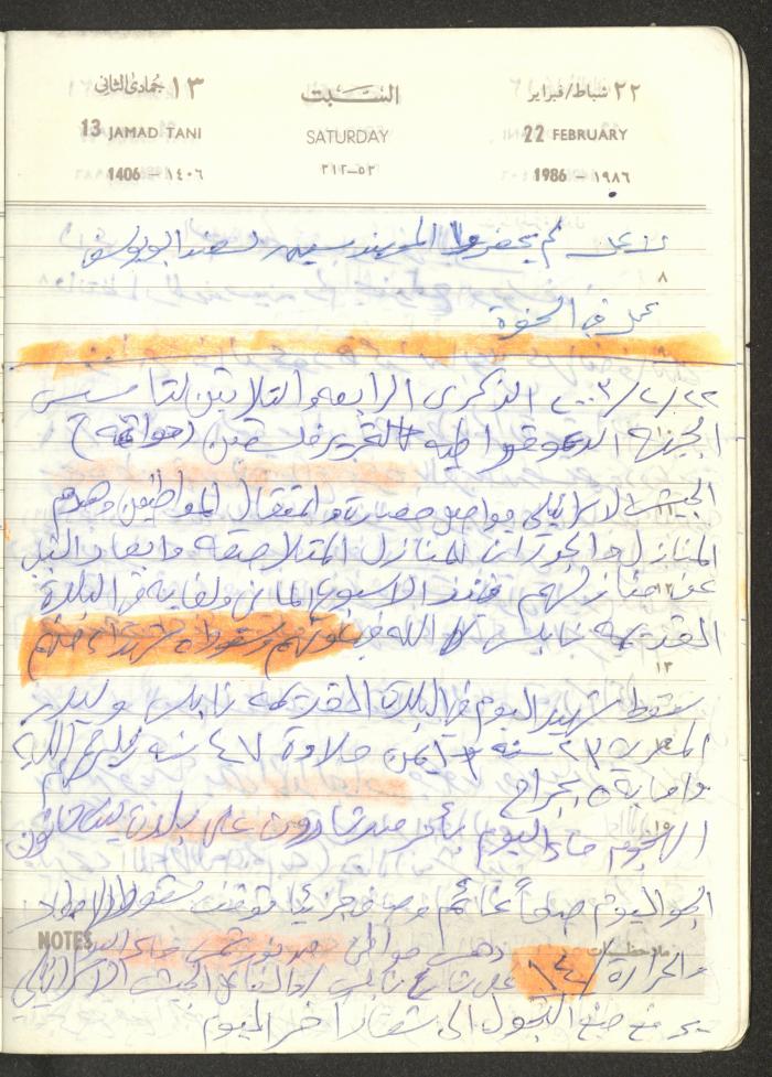 Mahmoud Khreisheh Diaries, Thinnaba- Tulkarm, 1986