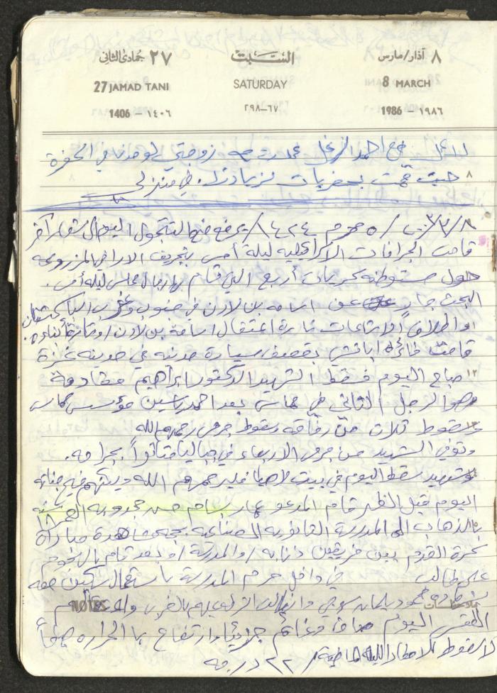 Mahmoud Khreisheh Diaries, Thinnaba- Tulkarm, 1986