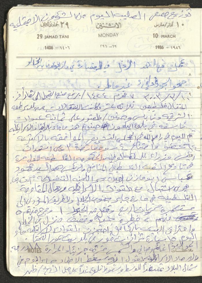 Mahmoud Khreisheh Diaries, Thinnaba- Tulkarm, 1986