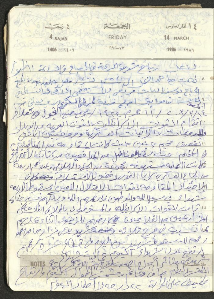 Mahmoud Khreisheh Diaries, Thinnaba- Tulkarm, 1986