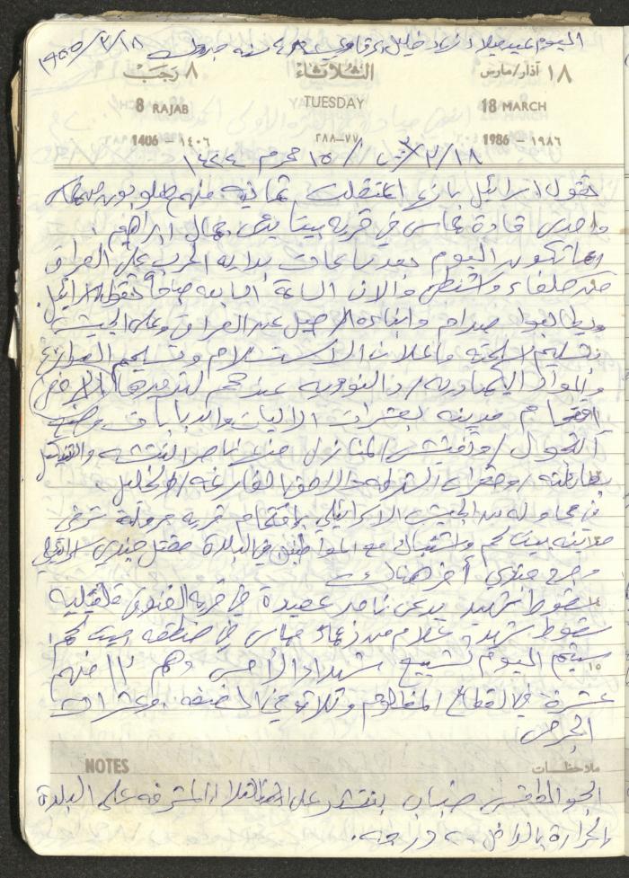 Mahmoud Khreisheh Diaries, Thinnaba- Tulkarm, 1986
