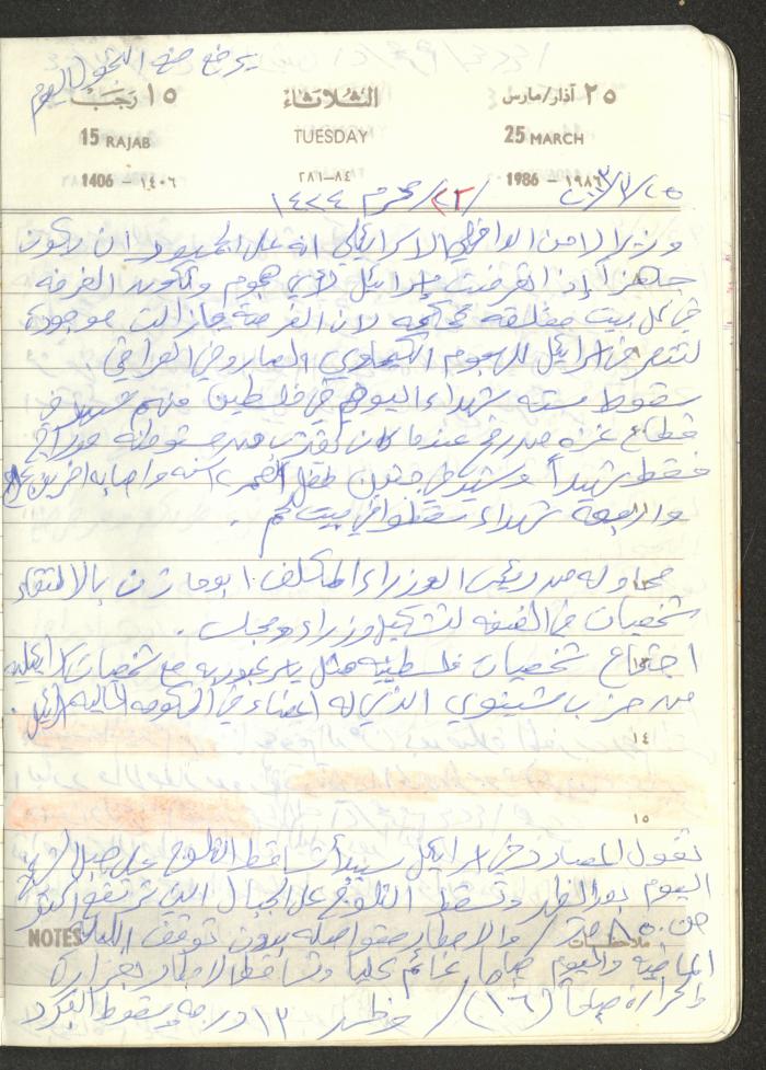 Mahmoud Khreisheh Diaries, Thinnaba- Tulkarm, 1986