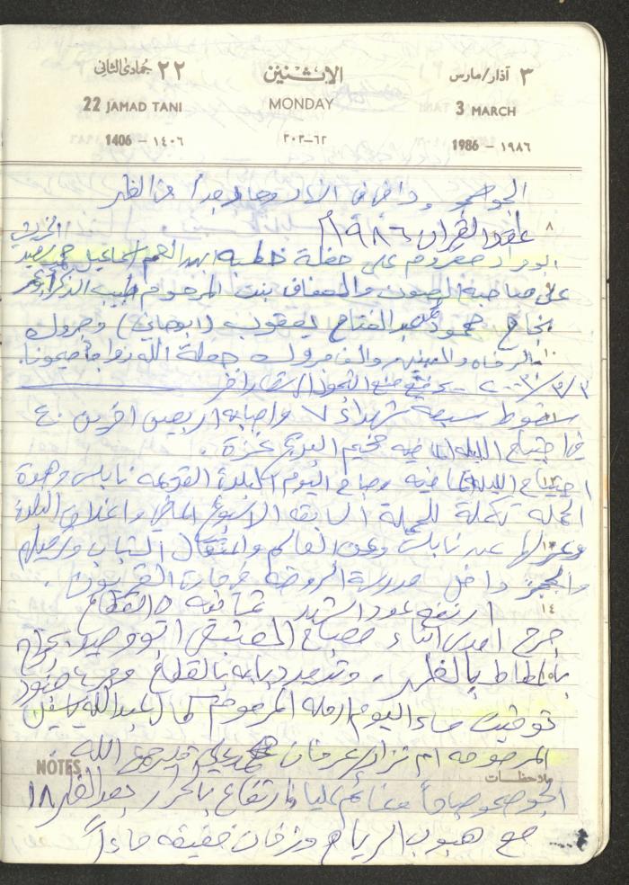 Mahmoud Khreisheh Diaries, Thinnaba- Tulkarm, 1986