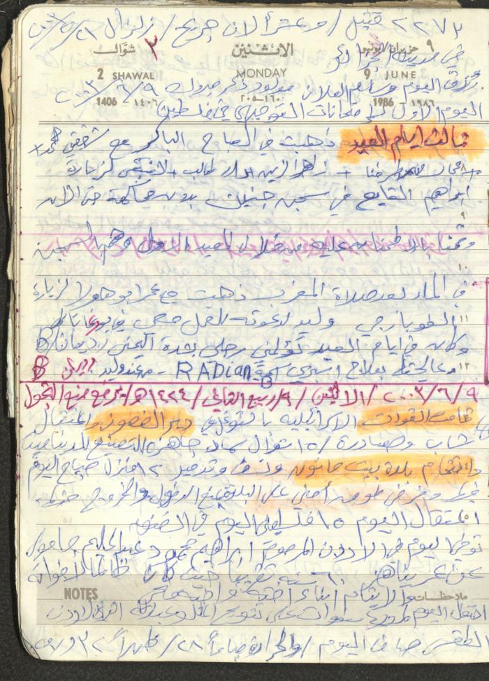 Mahmoud Khreisheh Diaries, Thinnaba- Tulkarm, 1986