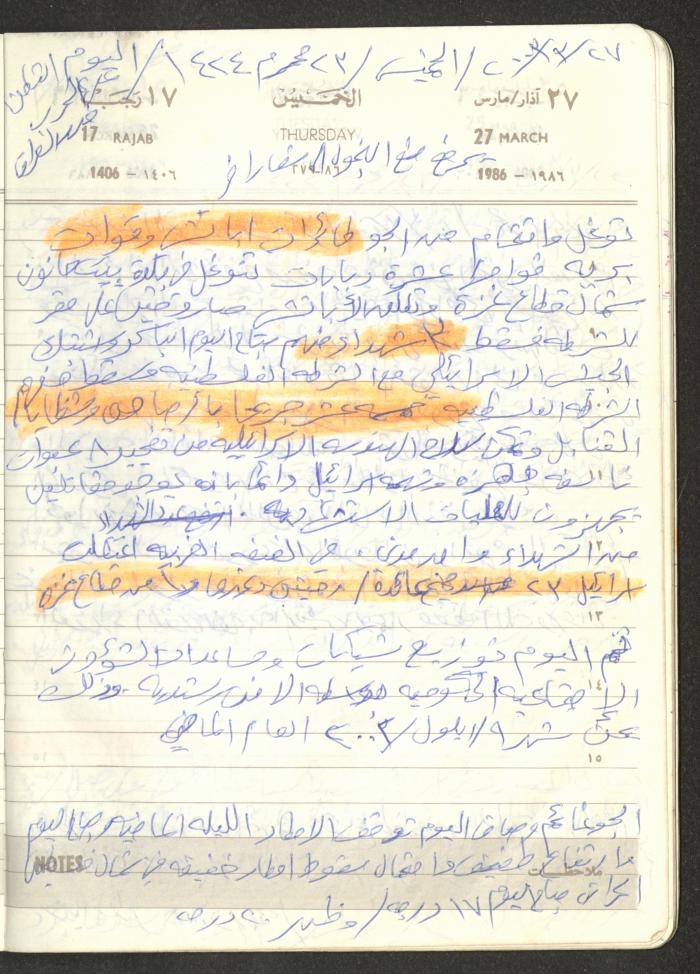 Mahmoud Khreisheh Diaries, Thinnaba- Tulkarm, 1986