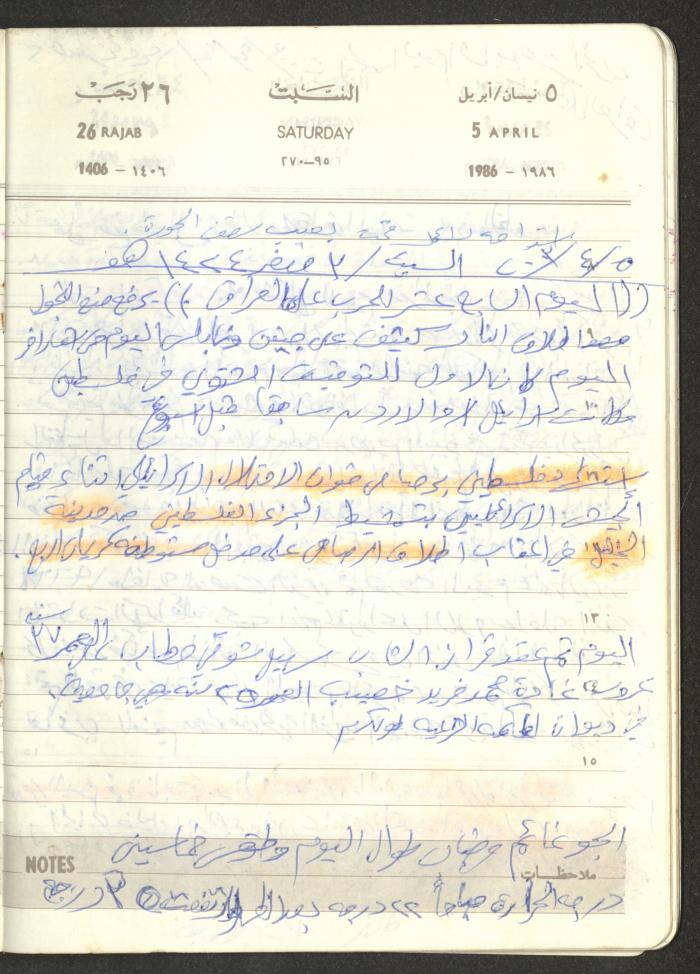 Mahmoud Khreisheh Diaries, Thinnaba- Tulkarm, 1986