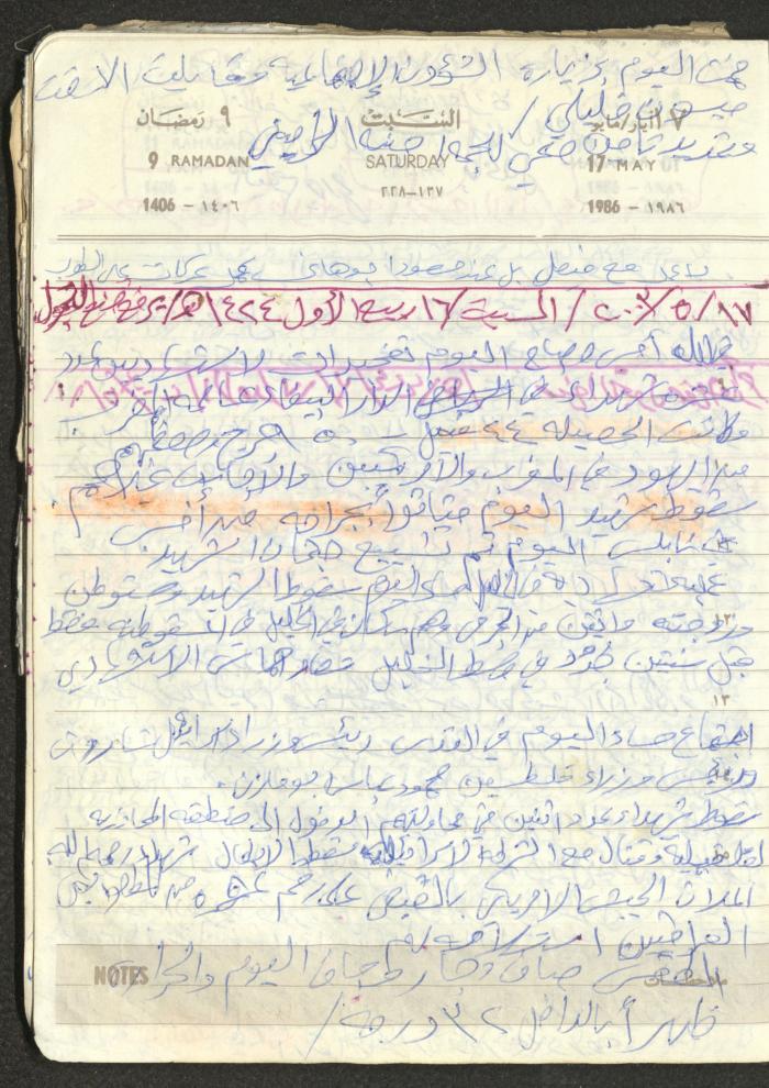Mahmoud Khreisheh Diaries, Thinnaba- Tulkarm, 1986