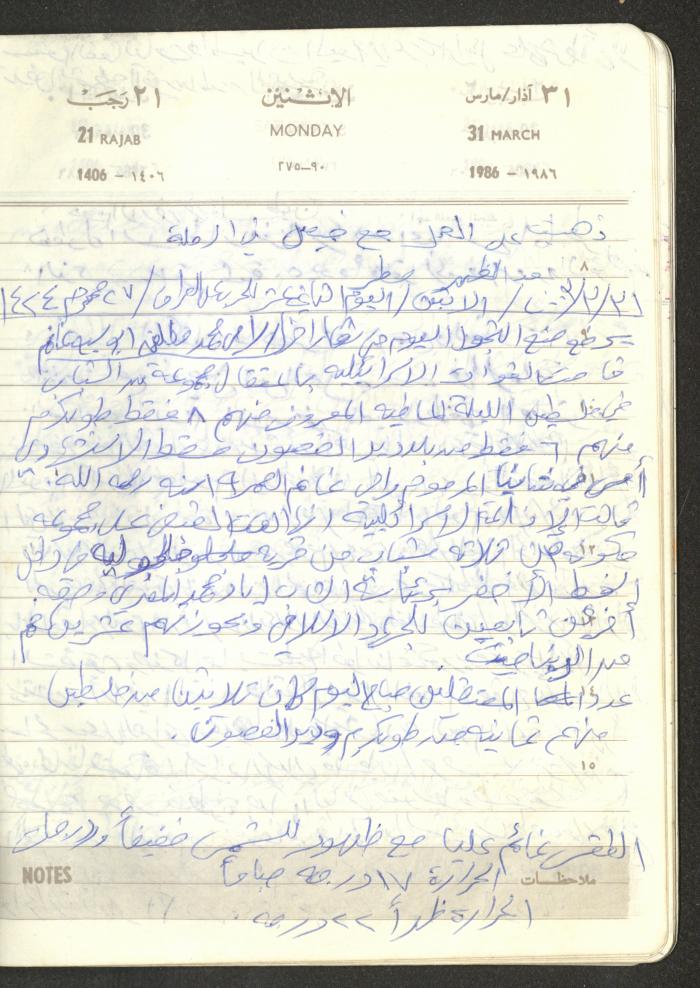 Mahmoud Khreisheh Diaries, Thinnaba- Tulkarm, 1986