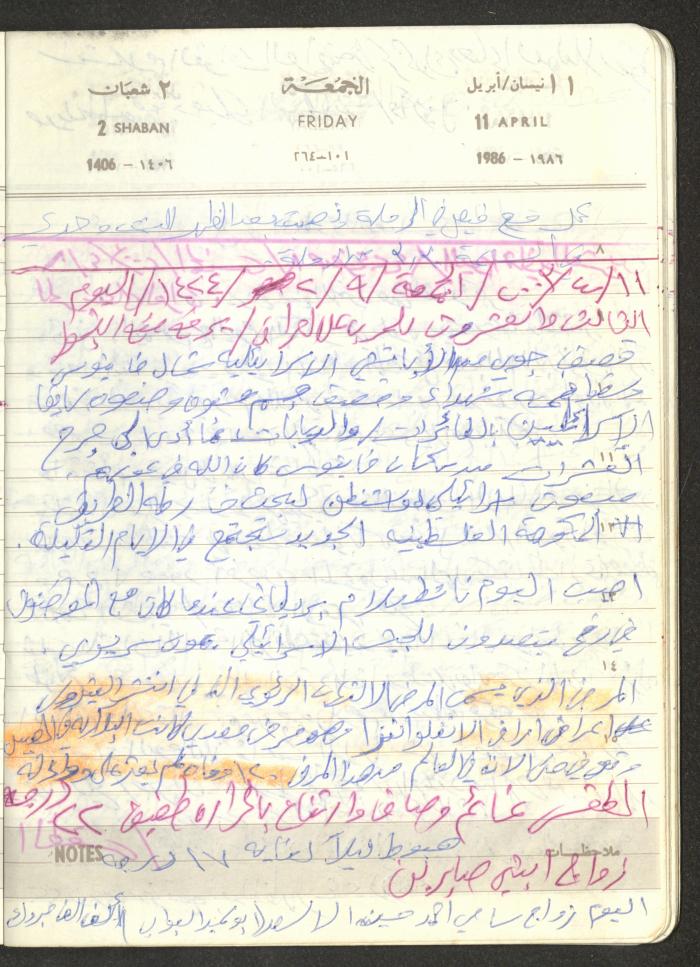Mahmoud Khreisheh Diaries, Thinnaba- Tulkarm, 1986