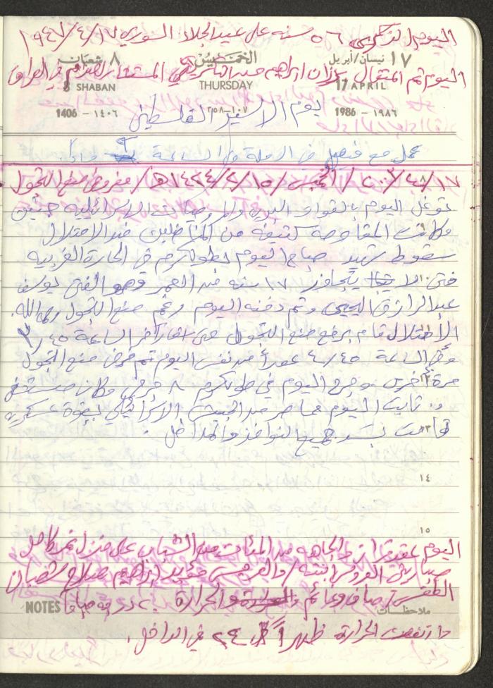 Mahmoud Khreisheh Diaries, Thinnaba- Tulkarm, 1986