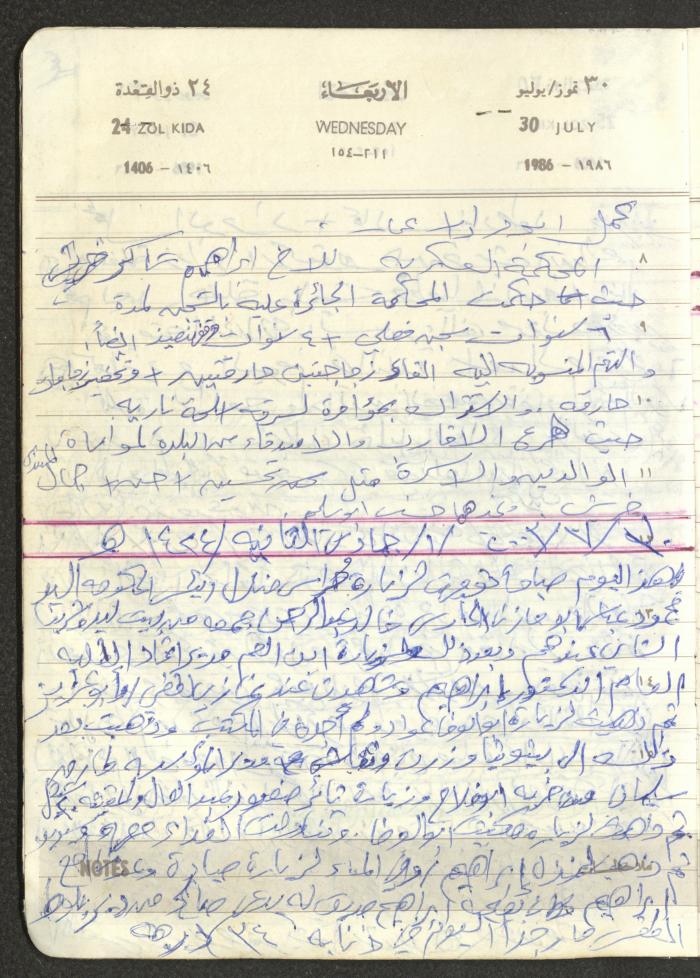 Mahmoud Khreisheh Diaries, Thinnaba- Tulkarm, 1986