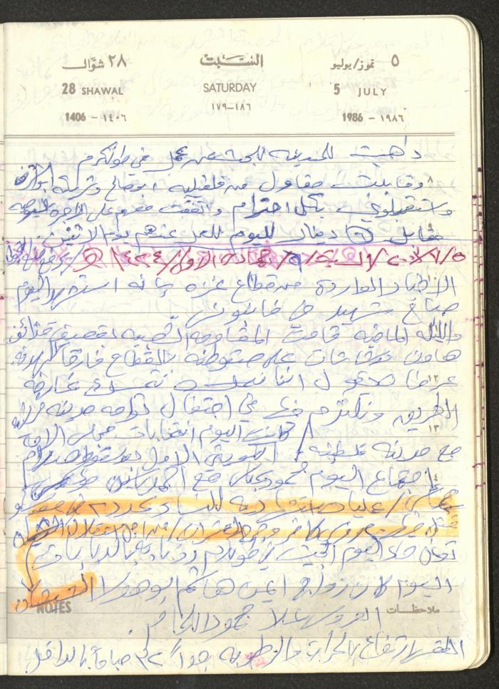 Mahmoud Khreisheh Diaries, Thinnaba- Tulkarm, 1986