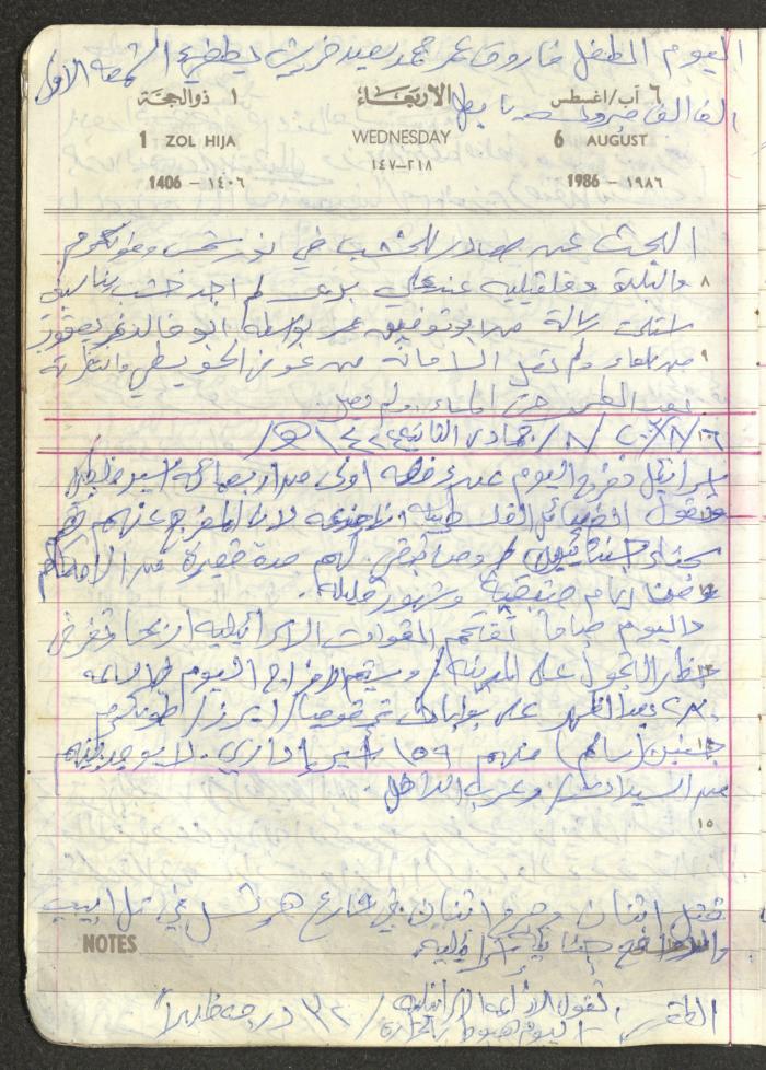 Mahmoud Khreisheh Diaries, Thinnaba- Tulkarm, 1986