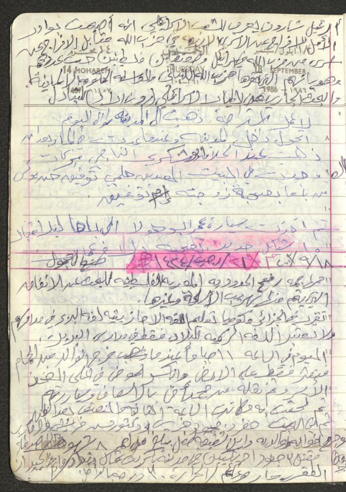 Mahmoud Khreisheh Diaries, Thinnaba- Tulkarm, 1986