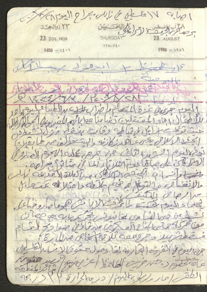 Mahmoud Khreisheh Diaries, Thinnaba- Tulkarm, 1986
