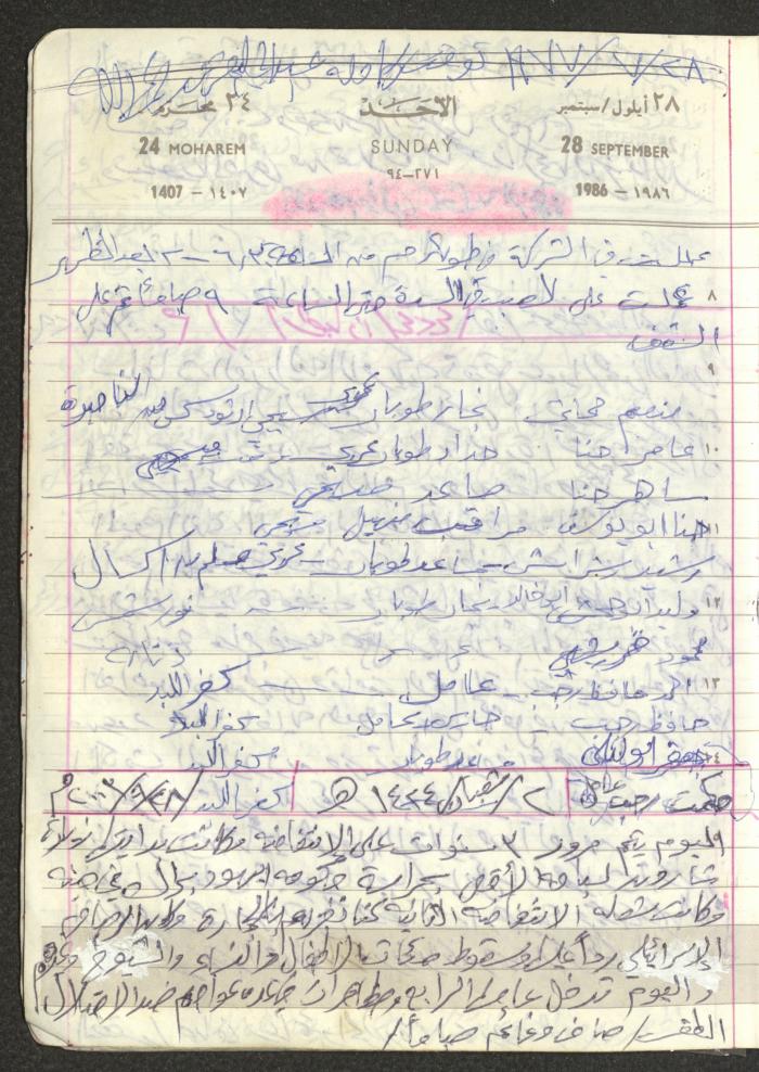 Mahmoud Khreisheh Diaries, Thinnaba- Tulkarm, 1986
