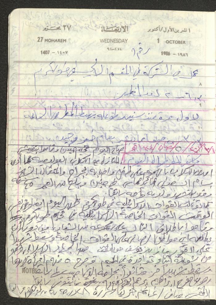 Mahmoud Khreisheh Diaries, Thinnaba- Tulkarm, 1986