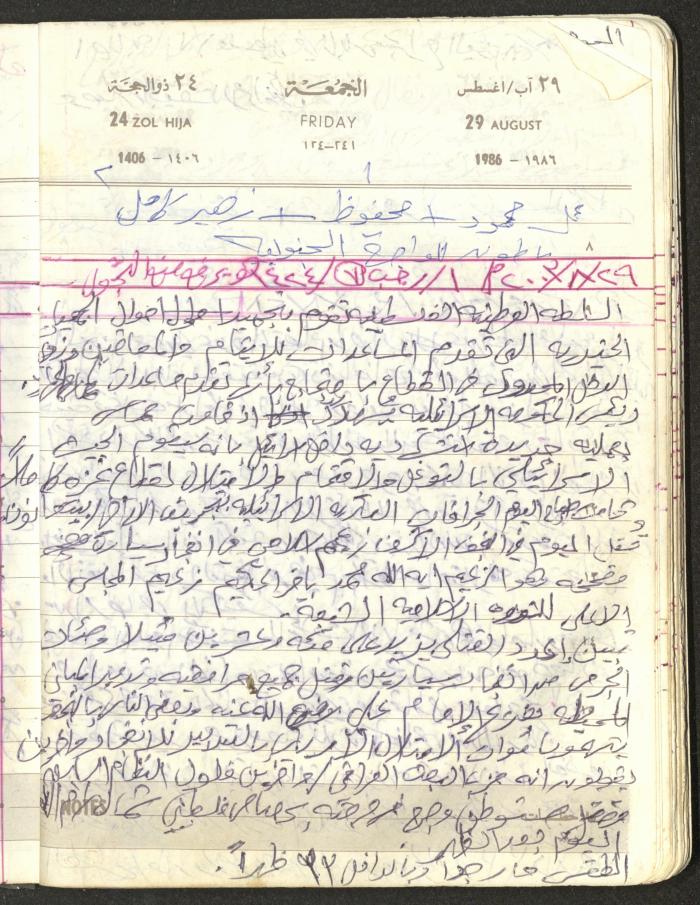 Mahmoud Khreisheh Diaries, Thinnaba- Tulkarm, 1986