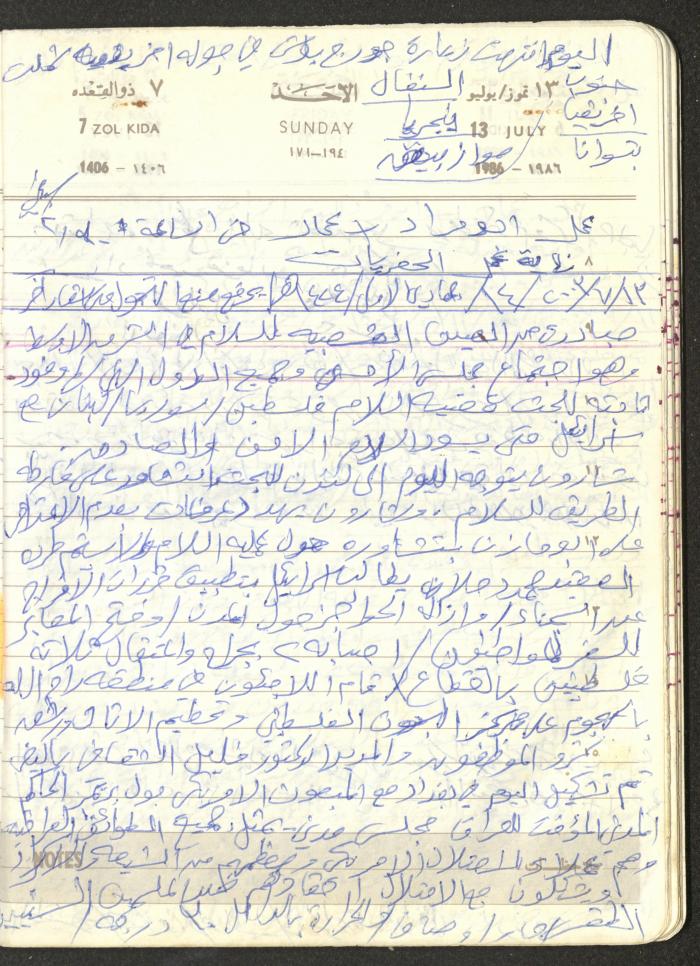 Mahmoud Khreisheh Diaries, Thinnaba- Tulkarm, 1986