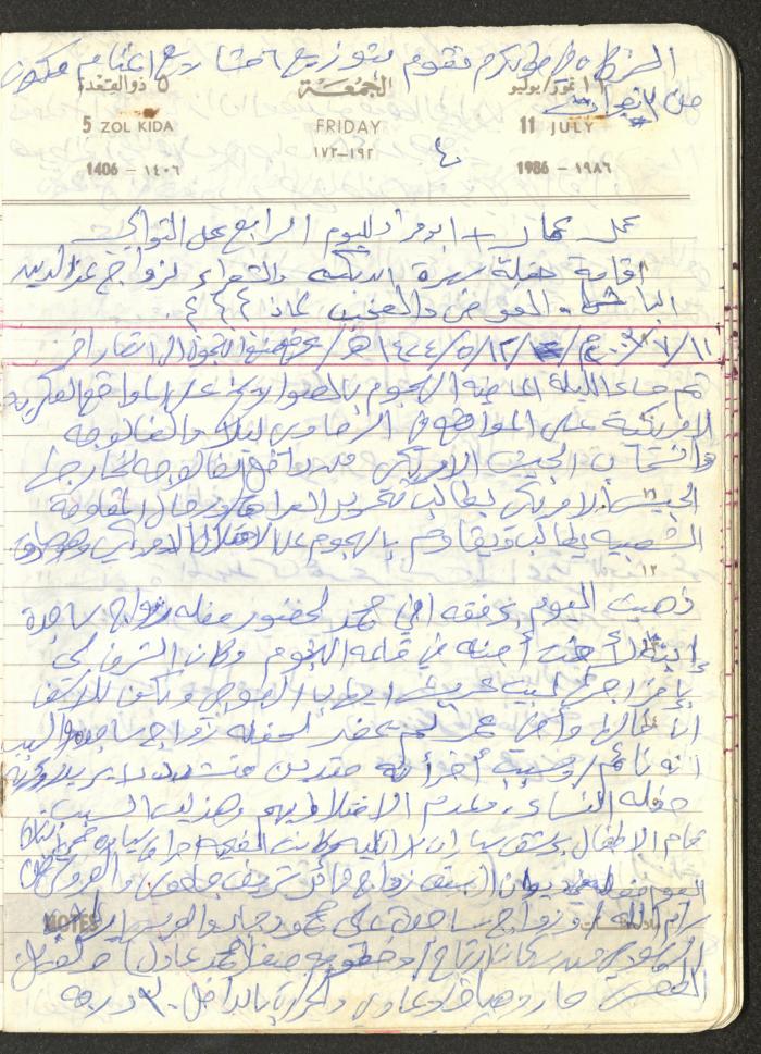 Mahmoud Khreisheh Diaries, Thinnaba- Tulkarm, 1986