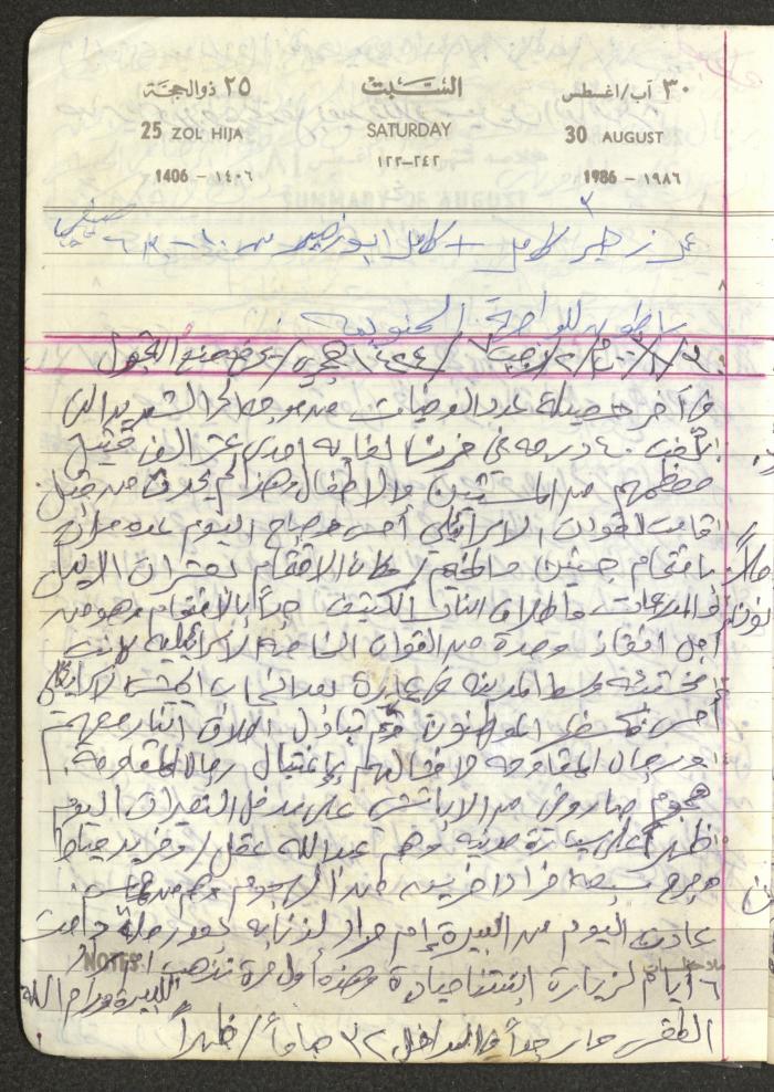 Mahmoud Khreisheh Diaries, Thinnaba- Tulkarm, 1986