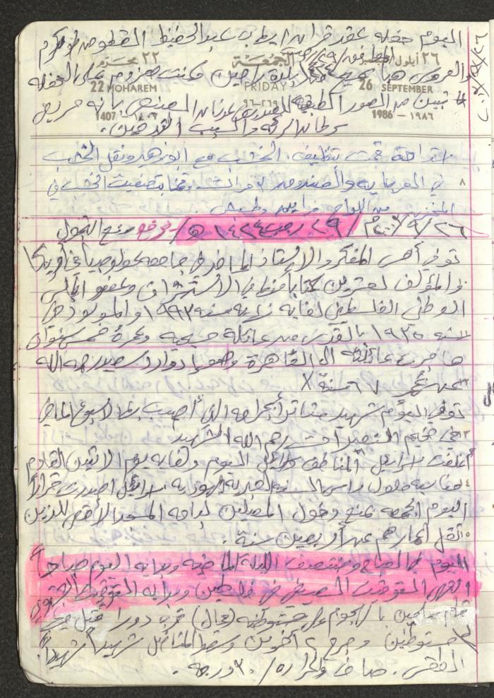 Mahmoud Khreisheh Diaries, Thinnaba- Tulkarm, 1986