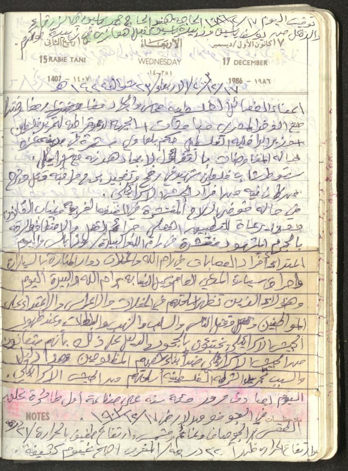 Mahmoud Khreisheh Diaries, Thinnaba- Tulkarm, 1986