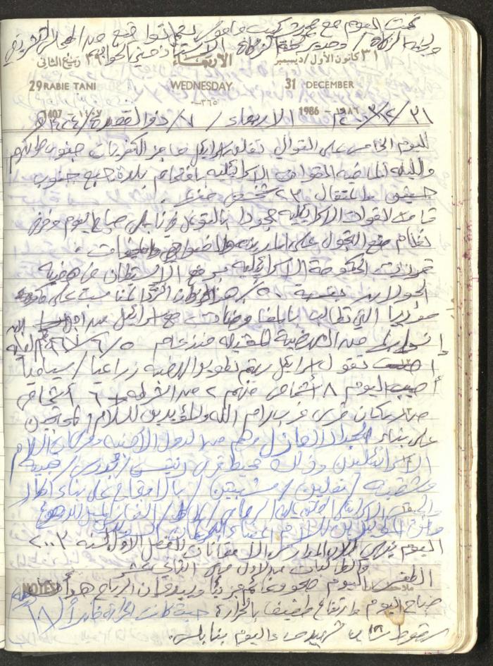 Mahmoud Khreisheh Diaries, Thinnaba- Tulkarm, 1986