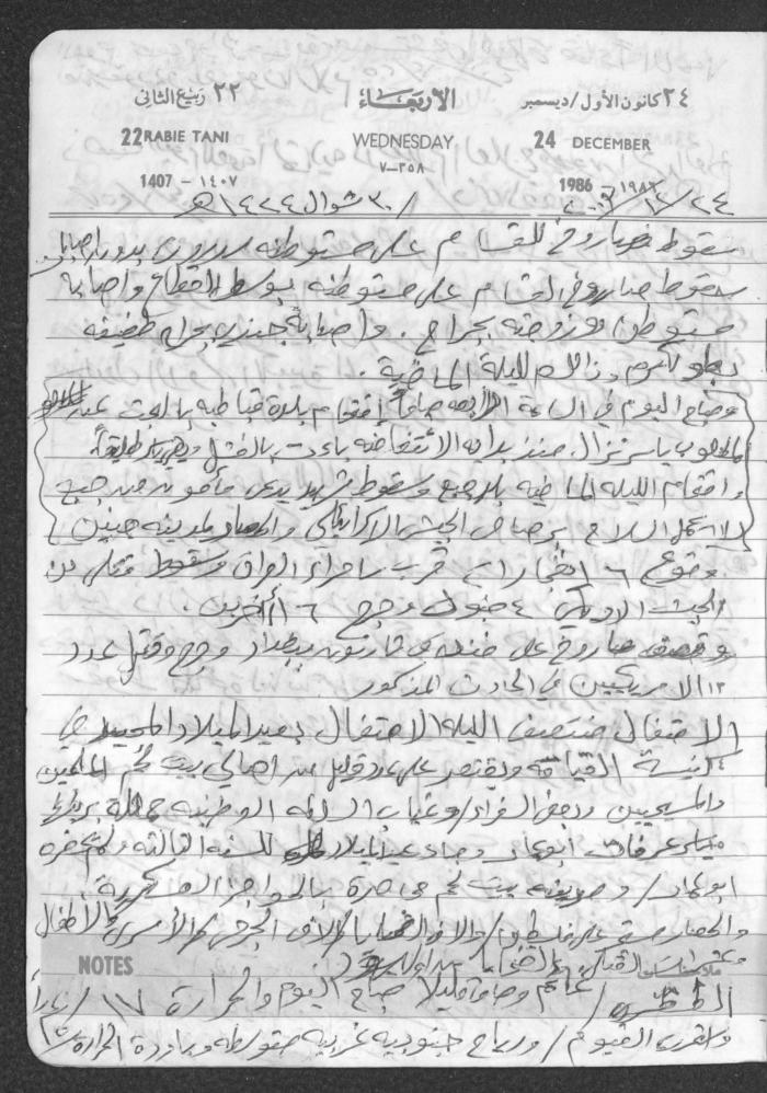 Mahmoud Khreisheh Diaries, Thinnaba- Tulkarm, 1986