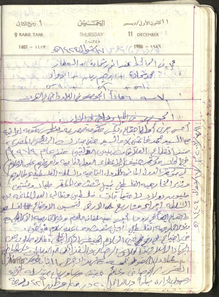 Mahmoud Khreisheh Diaries, Thinnaba- Tulkarm, 1986
