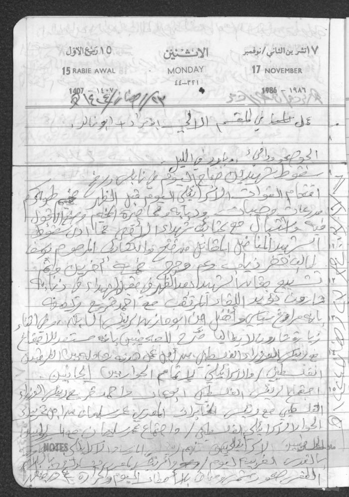 Mahmoud Khreisheh Diaries, Thinnaba- Tulkarm, 1986