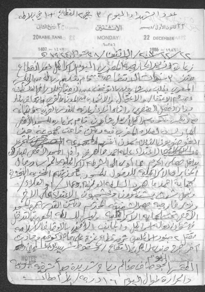 Mahmoud Khreisheh Diaries, Thinnaba- Tulkarm, 1986