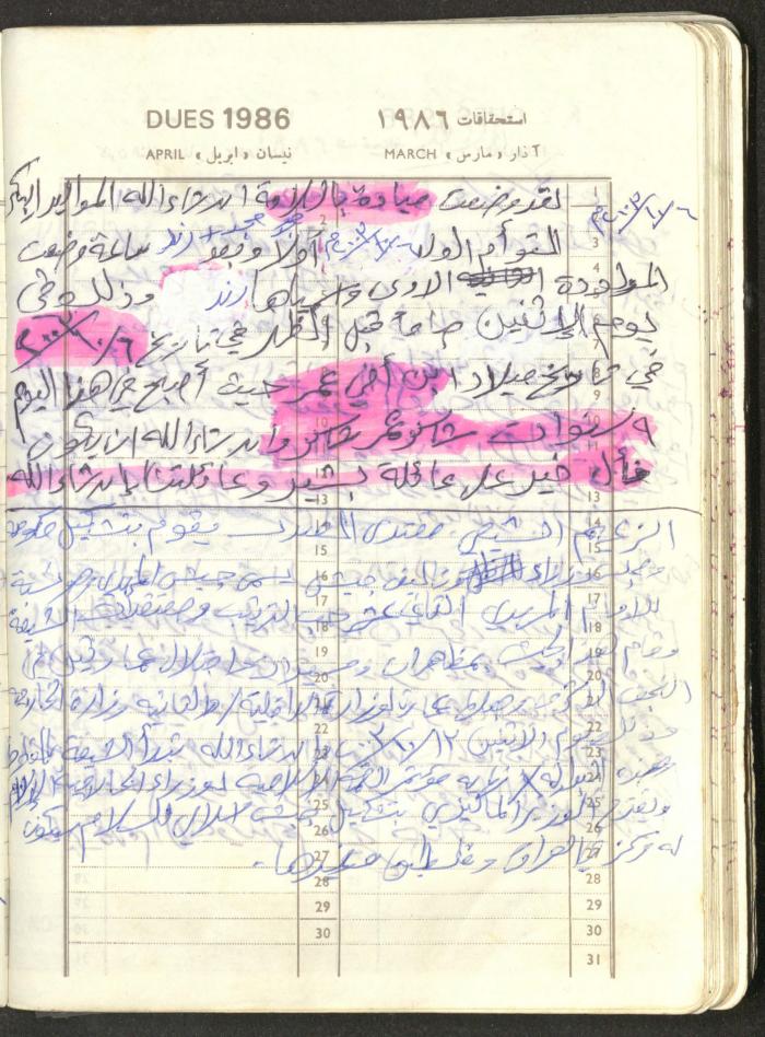 Mahmoud Khreisheh Diaries, Thinnaba- Tulkarm, 1986