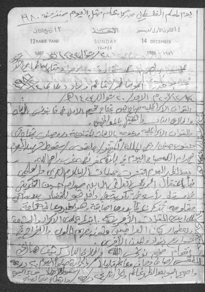 Mahmoud Khreisheh Diaries, Thinnaba- Tulkarm, 1986