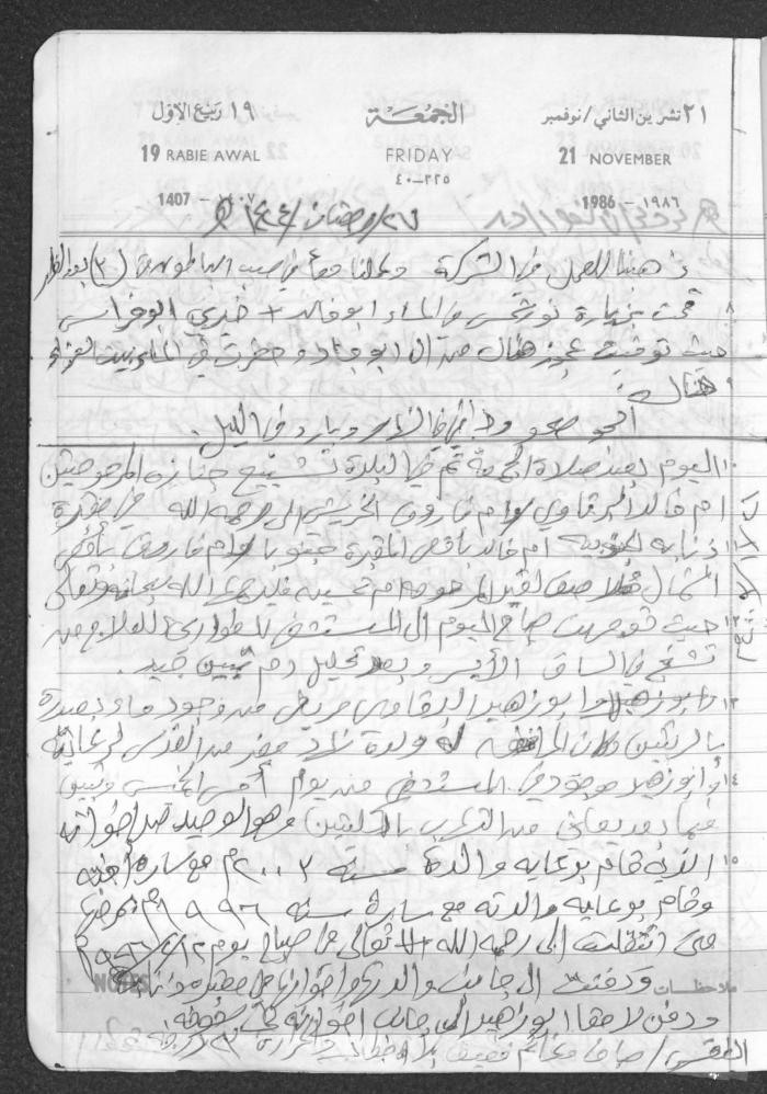 Mahmoud Khreisheh Diaries, Thinnaba- Tulkarm, 1986