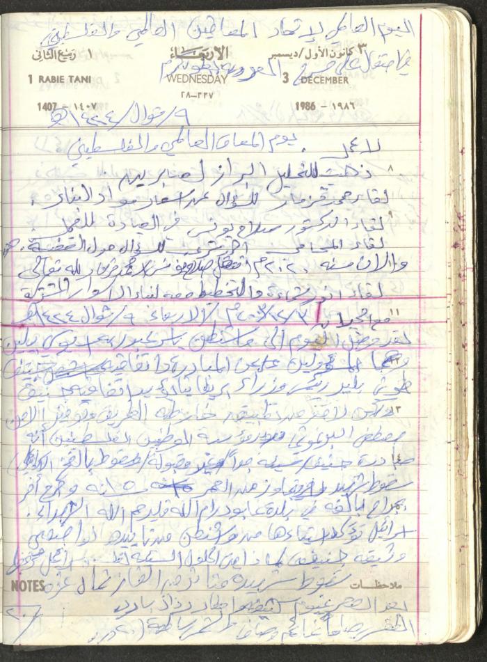 Mahmoud Khreisheh Diaries, Thinnaba- Tulkarm, 1986