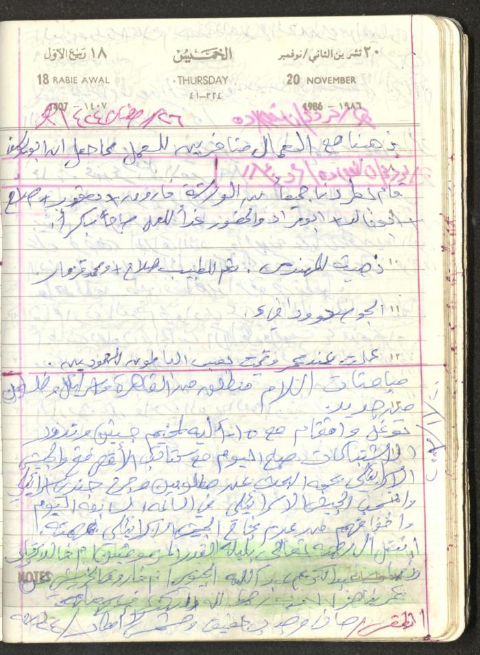 Mahmoud Khreisheh Diaries, Thinnaba- Tulkarm, 1986