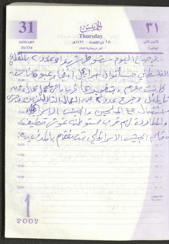 يوميات محمود خريشة، ذنابة- طولكرم، 2002 