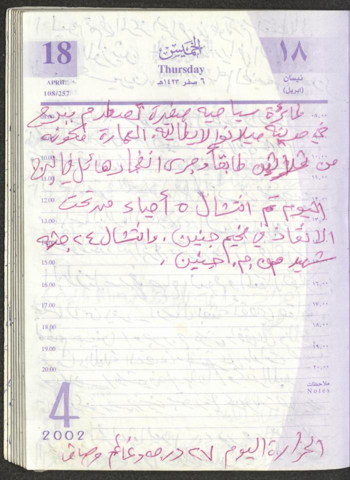 يوميات محمود خريشة، ذنابة- طولكرم، 2002 