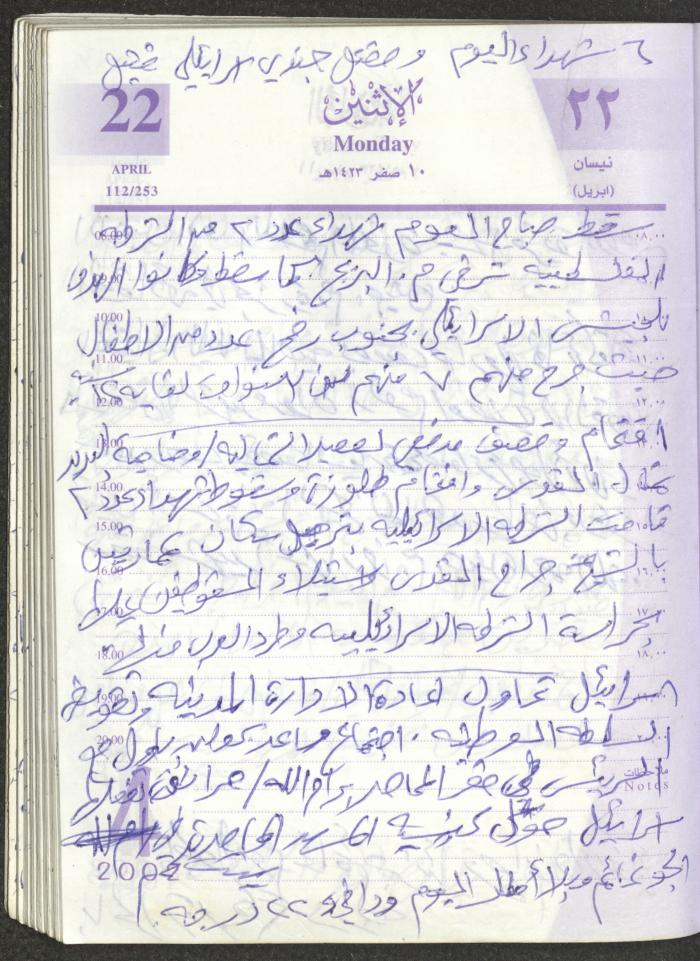 يوميات محمود خريشة، ذنابة- طولكرم، 2002 