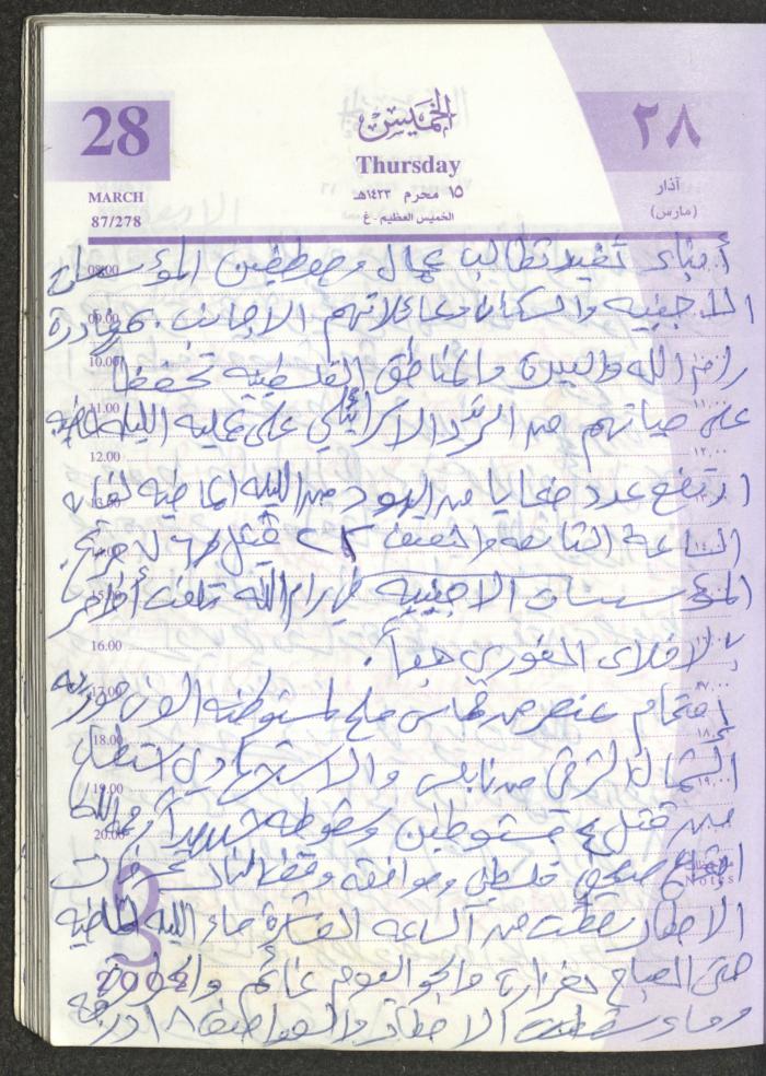 يوميات محمود خريشة، ذنابة- طولكرم، 2002 