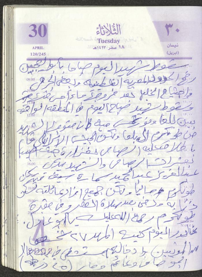 يوميات محمود خريشة، ذنابة- طولكرم، 2002 