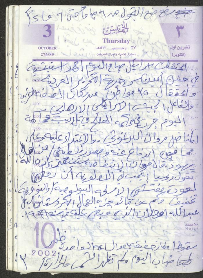 يوميات محمود خريشة، ذنابة- طولكرم، 2002 