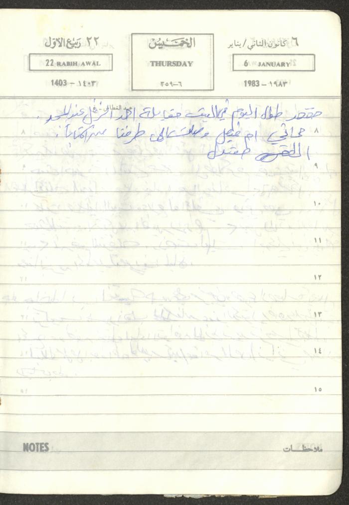 Mahmoud Khreisheh Diaries, Thinnaba- Tulkarm, 1983