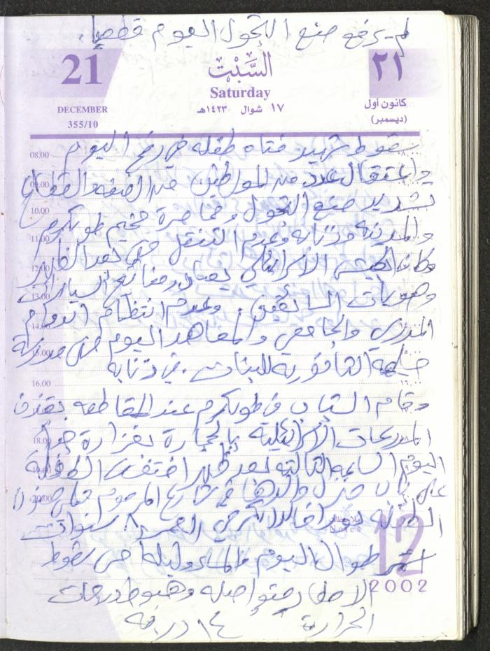 يوميات محمود خريشة، ذنابة- طولكرم، 2002 