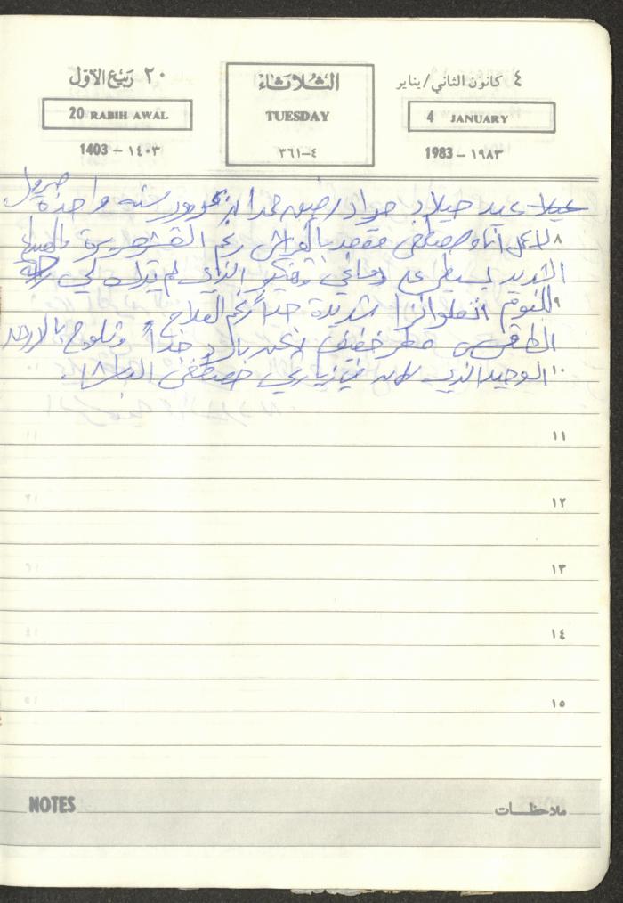 Mahmoud Khreisheh Diaries, Thinnaba- Tulkarm, 1983