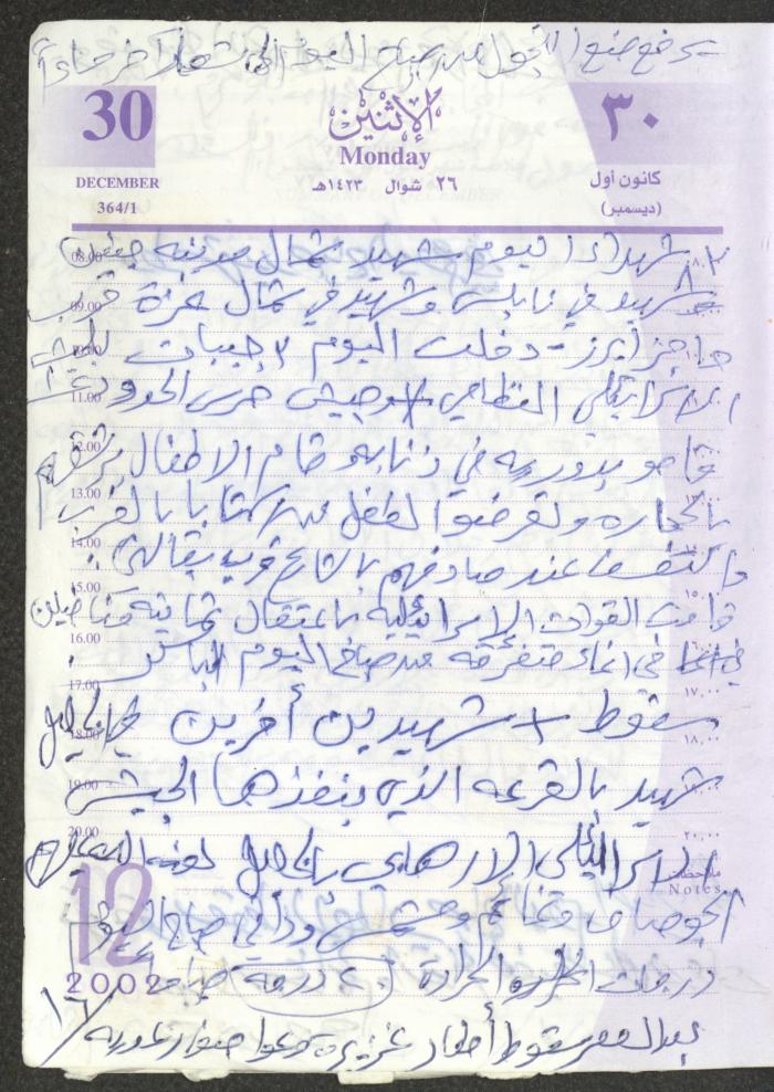 يوميات محمود خريشة، ذنابة- طولكرم، 2002 