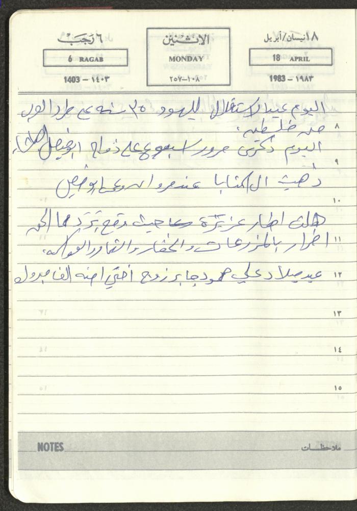 Mahmoud Khreisheh Diaries, Thinnaba- Tulkarm, 1983