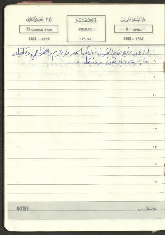 Mahmoud Khreisheh Diaries, Thinnaba- Tulkarm, 1983