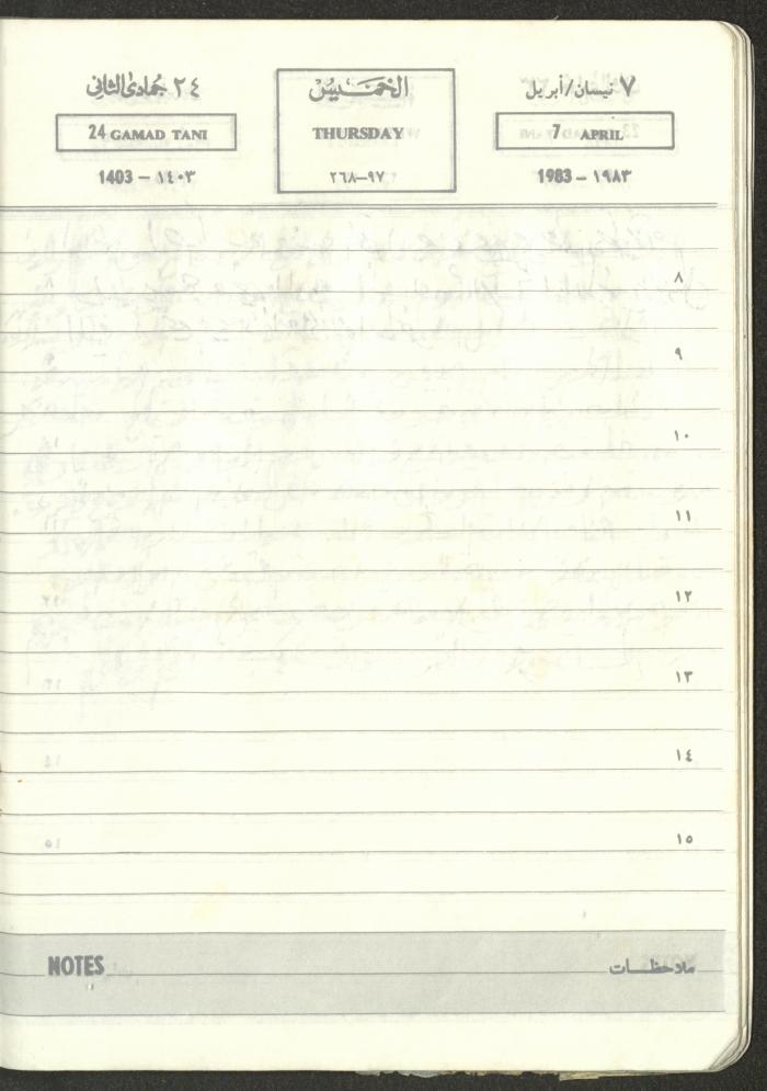Mahmoud Khreisheh Diaries, Thinnaba- Tulkarm, 1983